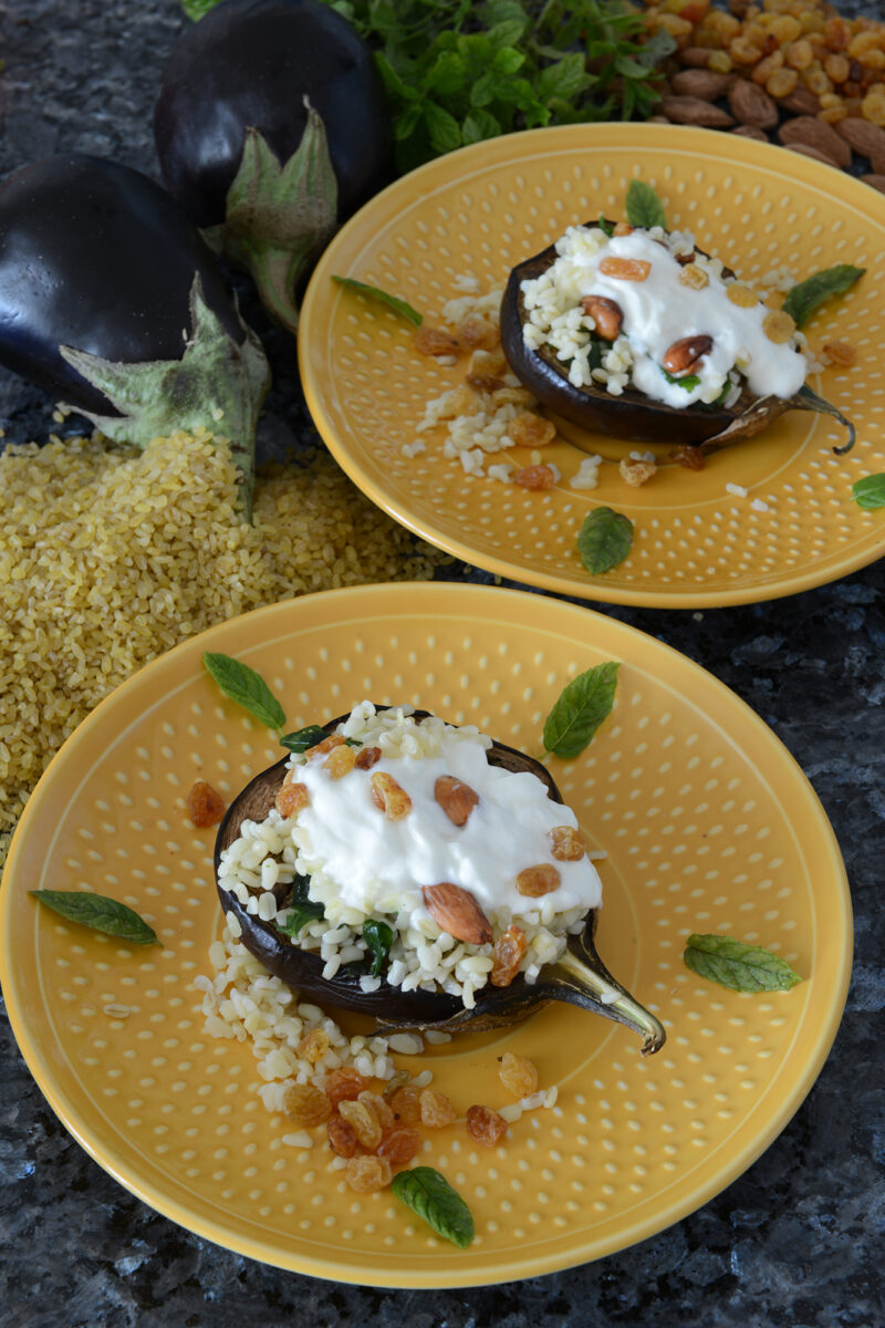 Sawa-Aubergines à la chermoula au boulgour et au yaourt